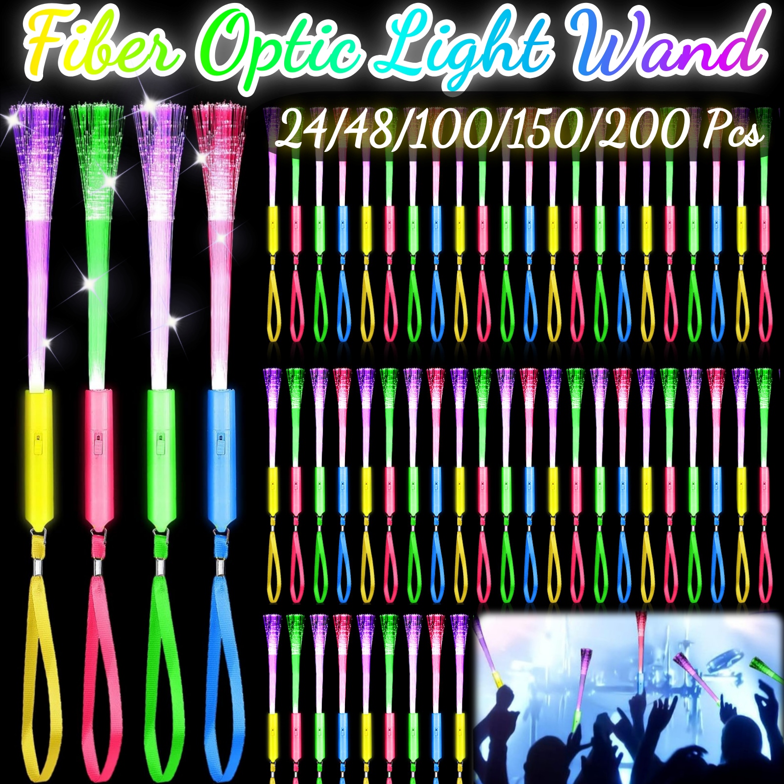 Cotton Candy Cone - 24-200Pcs Fiber Optic Wands Glow LED