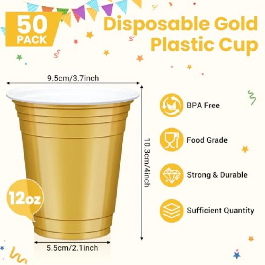 50 Pcs 12 oz Plastic Cups, Gol – Plastic Cup 50Pcs recenzja i cena