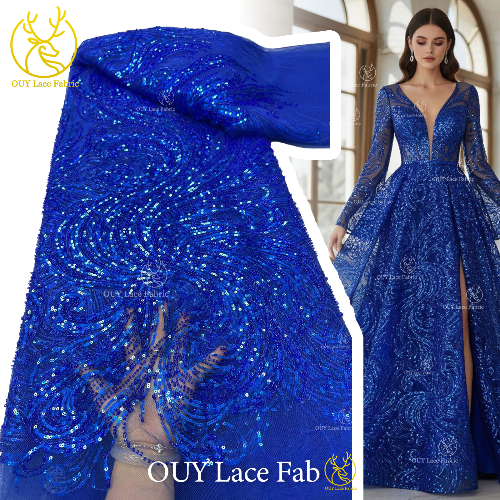 Royal Blue Beaded Sequins Lace – Glitter Tablecloth recenzja i cena