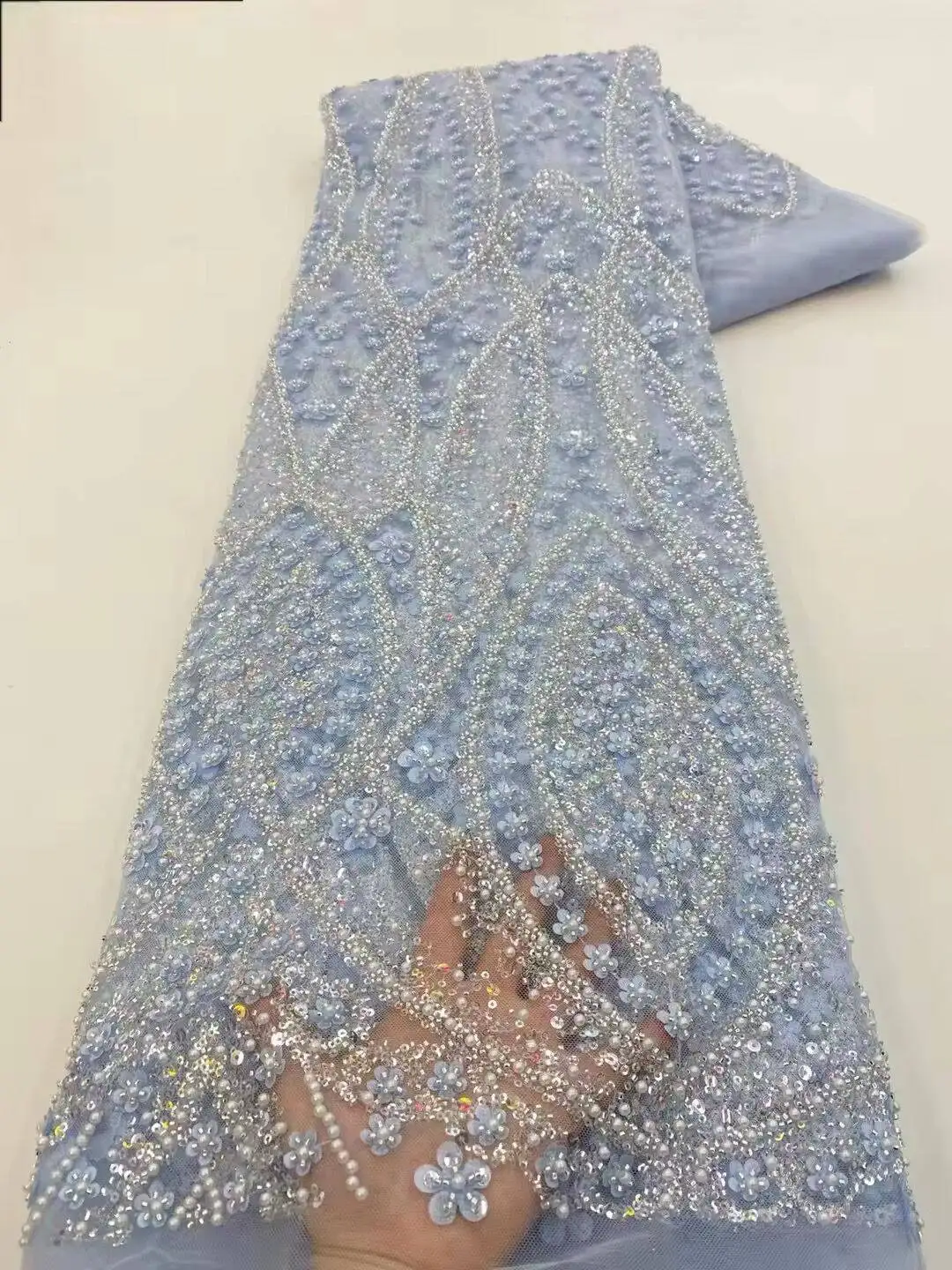 Sky Blue African Beaded Tulle  – Glitter Tablecloth recenzja i cena