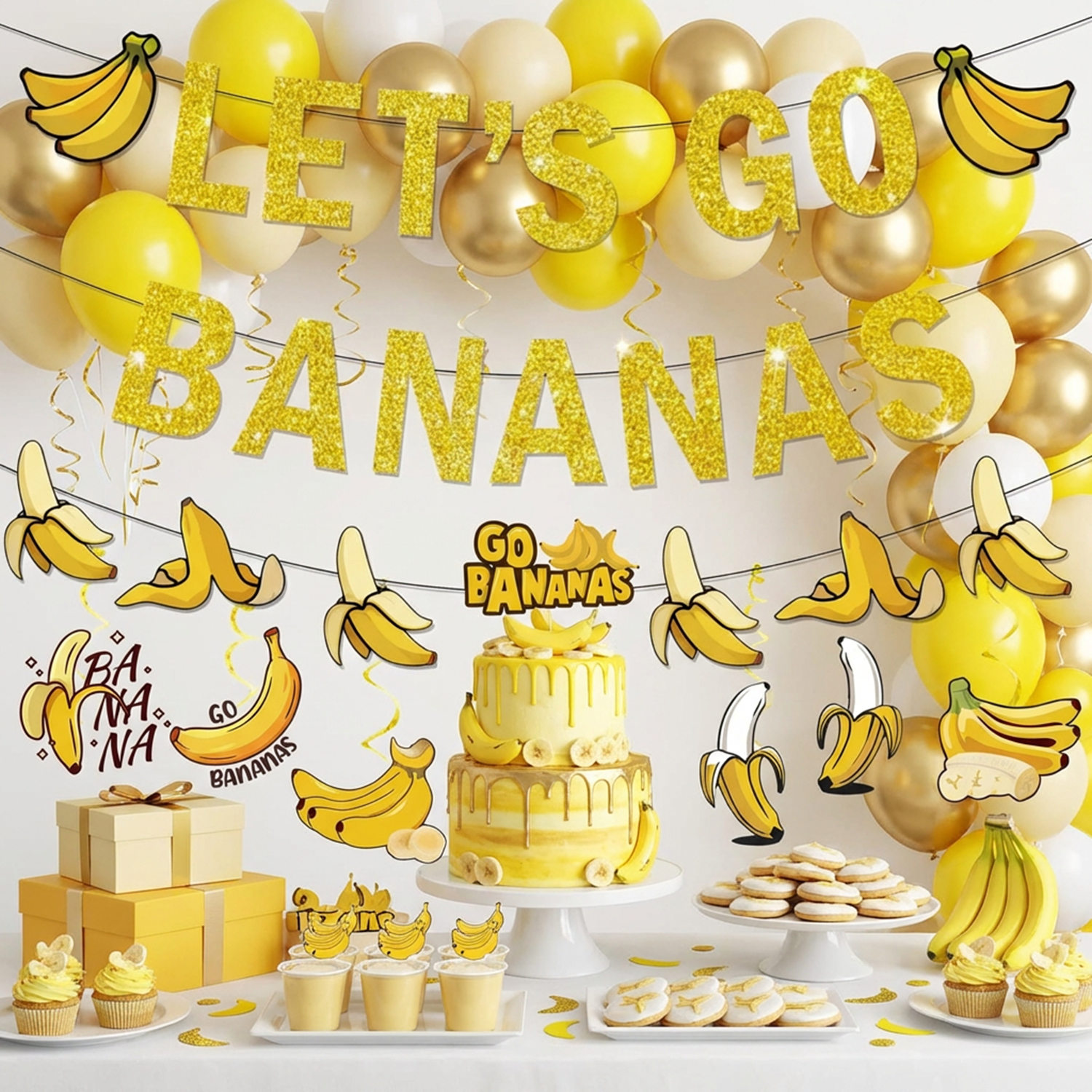 Yellow Bananas Birthday Banner – Let'S Party Event Supply recenzja i cena