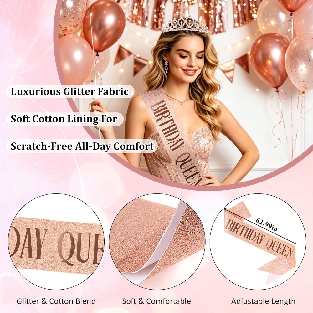 Rose Gold Birthday Queen Sash  – Birthday Sash Glitter recenzja i cena