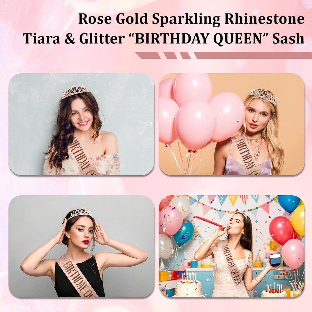 Rose Gold Birthday Queen Sash  – Birthday Sash Glitter recenzja i cena