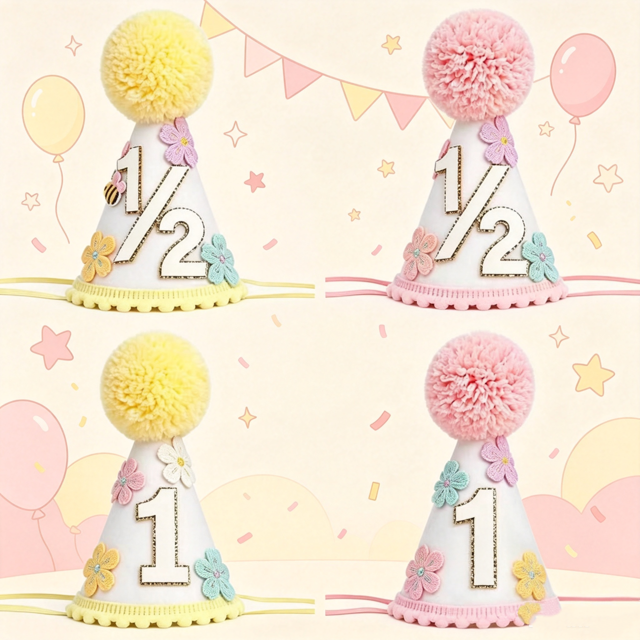 Colorful Flower 1st Half Birth – Party Hat Cone recenzja i cena