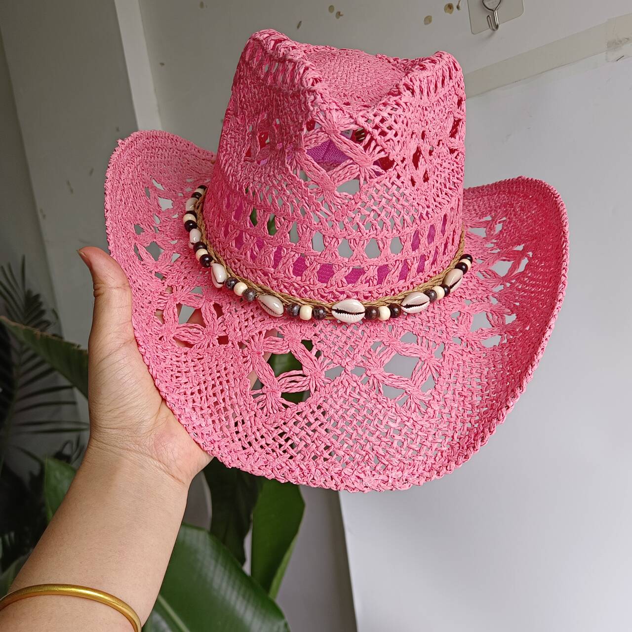 Pink Cowboy straw hat  hollow  – Paper Straw Color recenzja i cena