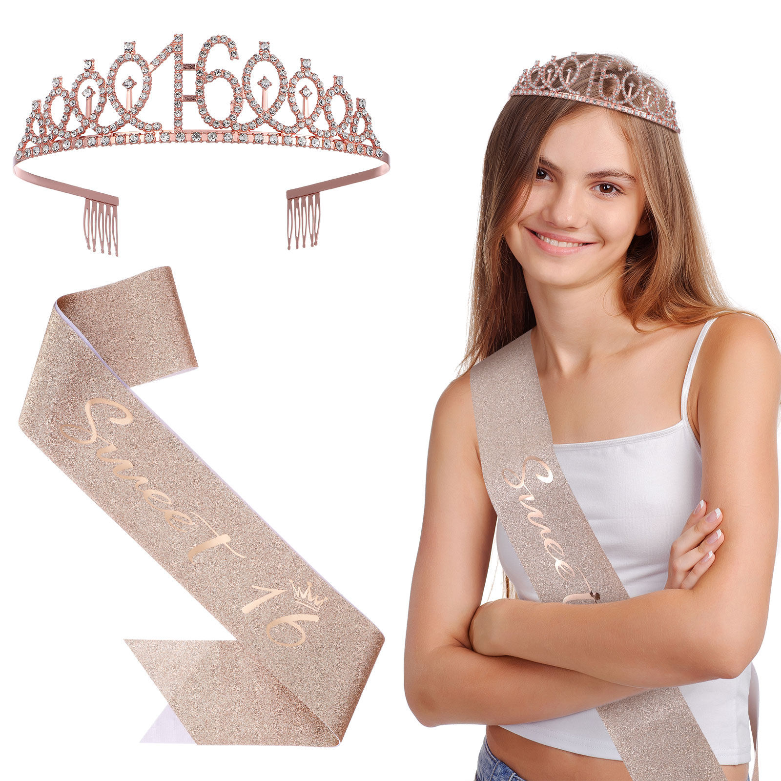 1Set Glittering Birthday Tiara – Birthday Sash Glitter recenzja i cena
