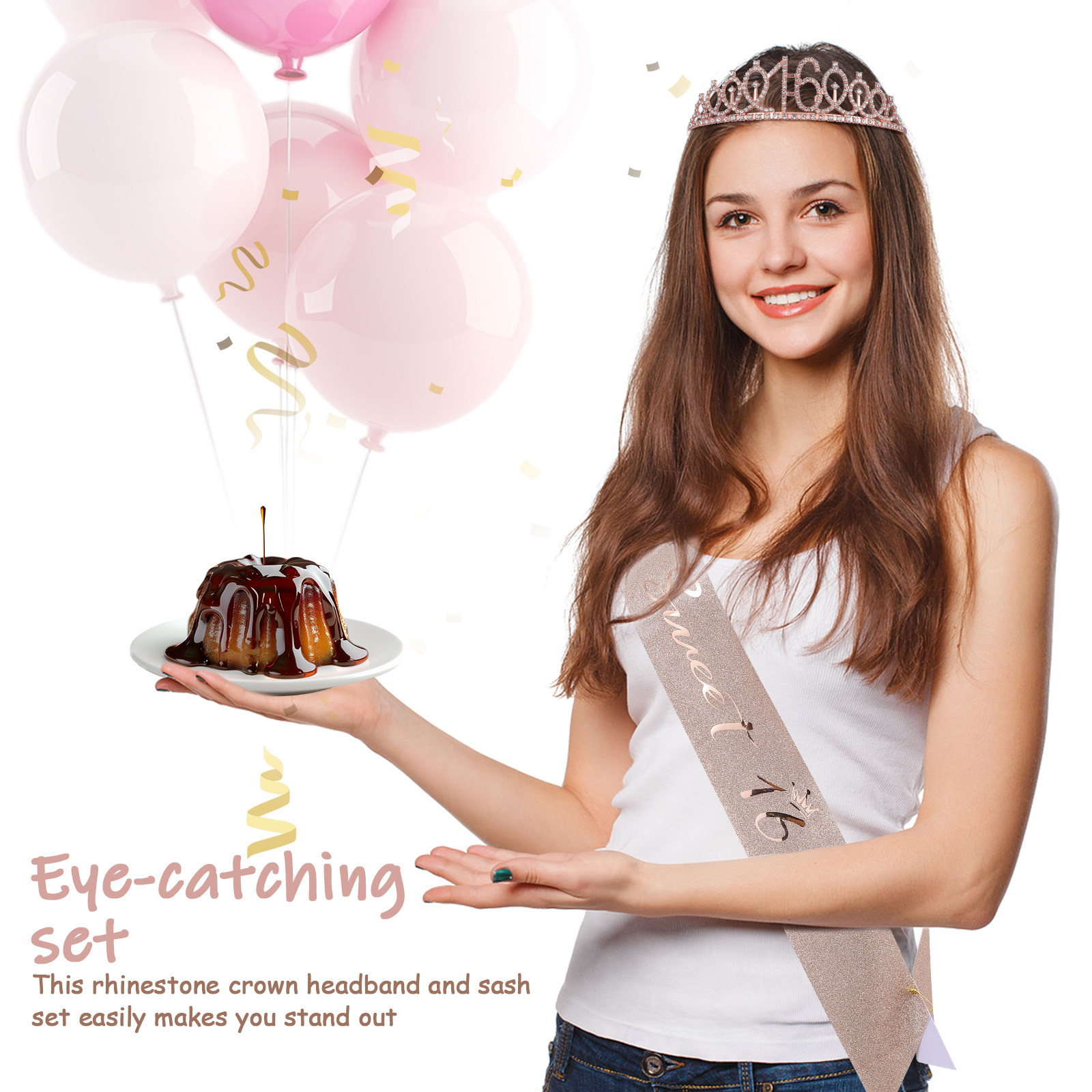1Set Glittering Birthday Tiara – Birthday Sash Glitter recenzja i cena